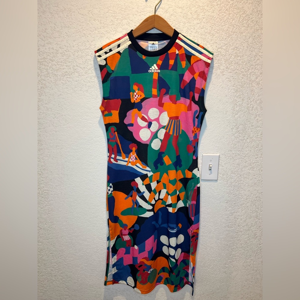 NWT Farm Rio X Adidas Performance Multi Color Floral Print Midi Dress Size XS - Picture 5 of 12
